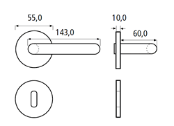 Skizze einer Drückergarnitur für Brandschutztüren T30/T90