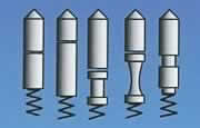 Sperrstifte eines Profilzylinders, oben = Kernstifte, unten = Gehäusestifte und Gehäusefedern